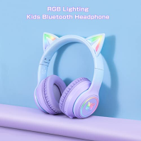 Sluchátka AJIJAR Bluetooth Cat Ear pro děti, skládací sluchátka v bezdrátovém i kabelovém režimu, s mikrofonem, RGB světlem (fia